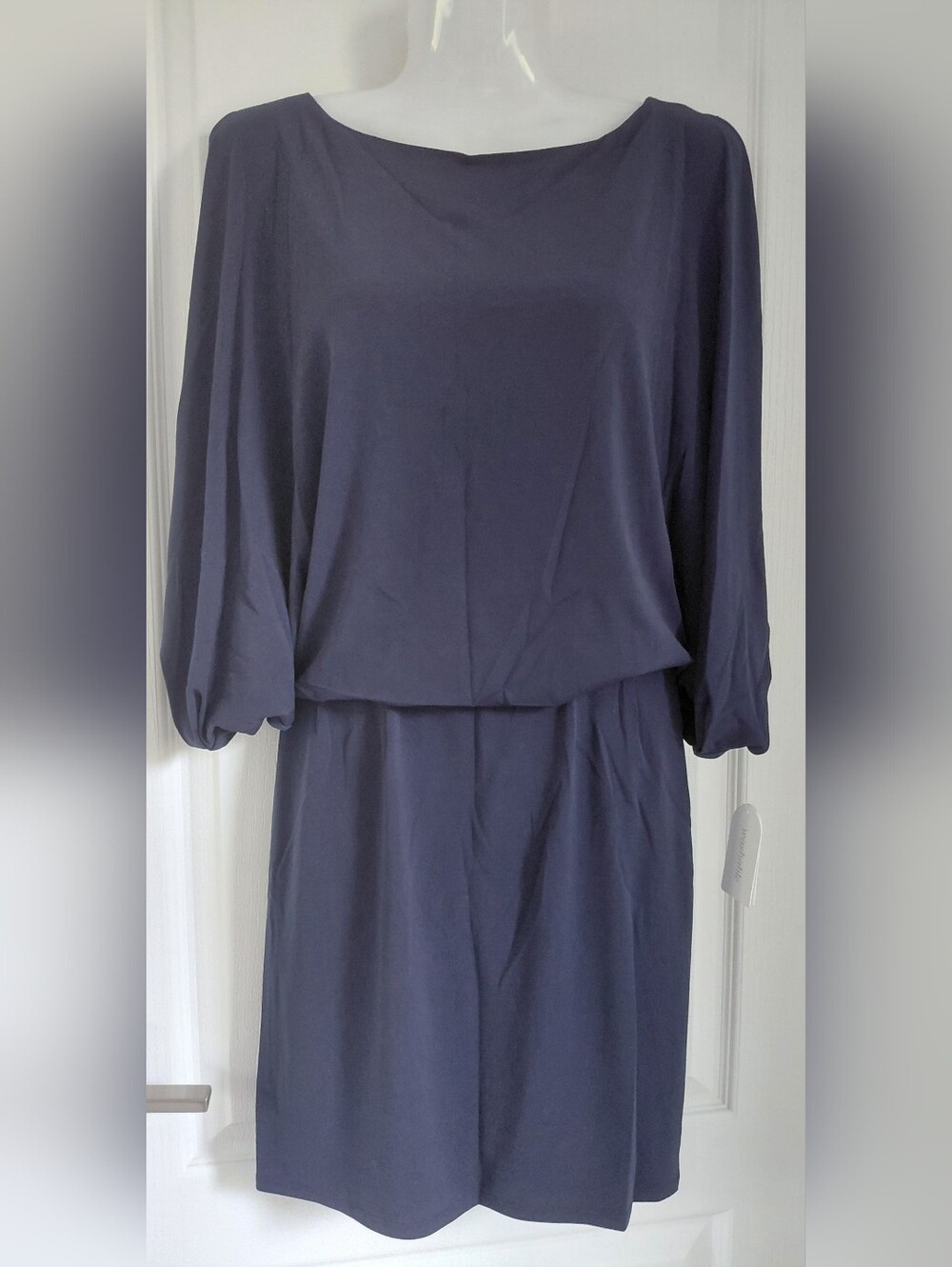 Jessica Simpson Navy Long Sleeve Blouson Midi Dress